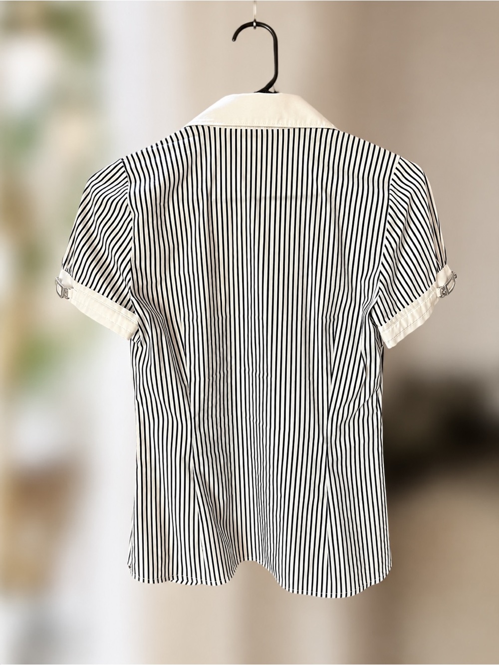 Expesd Design Studio Pin Striped Short-Sleeve Button-Up Blouse - White/Black - Picture 3 of 4